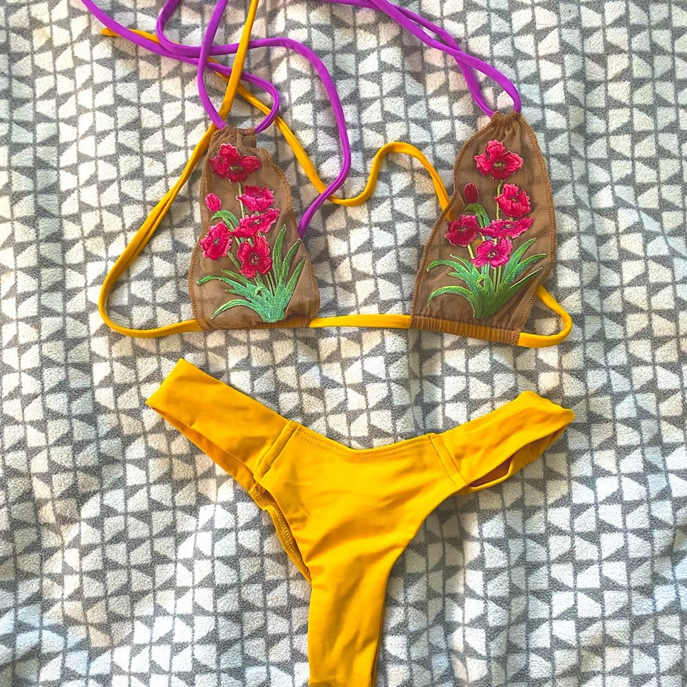 Montce swim private beach bikini set mesh embroidery